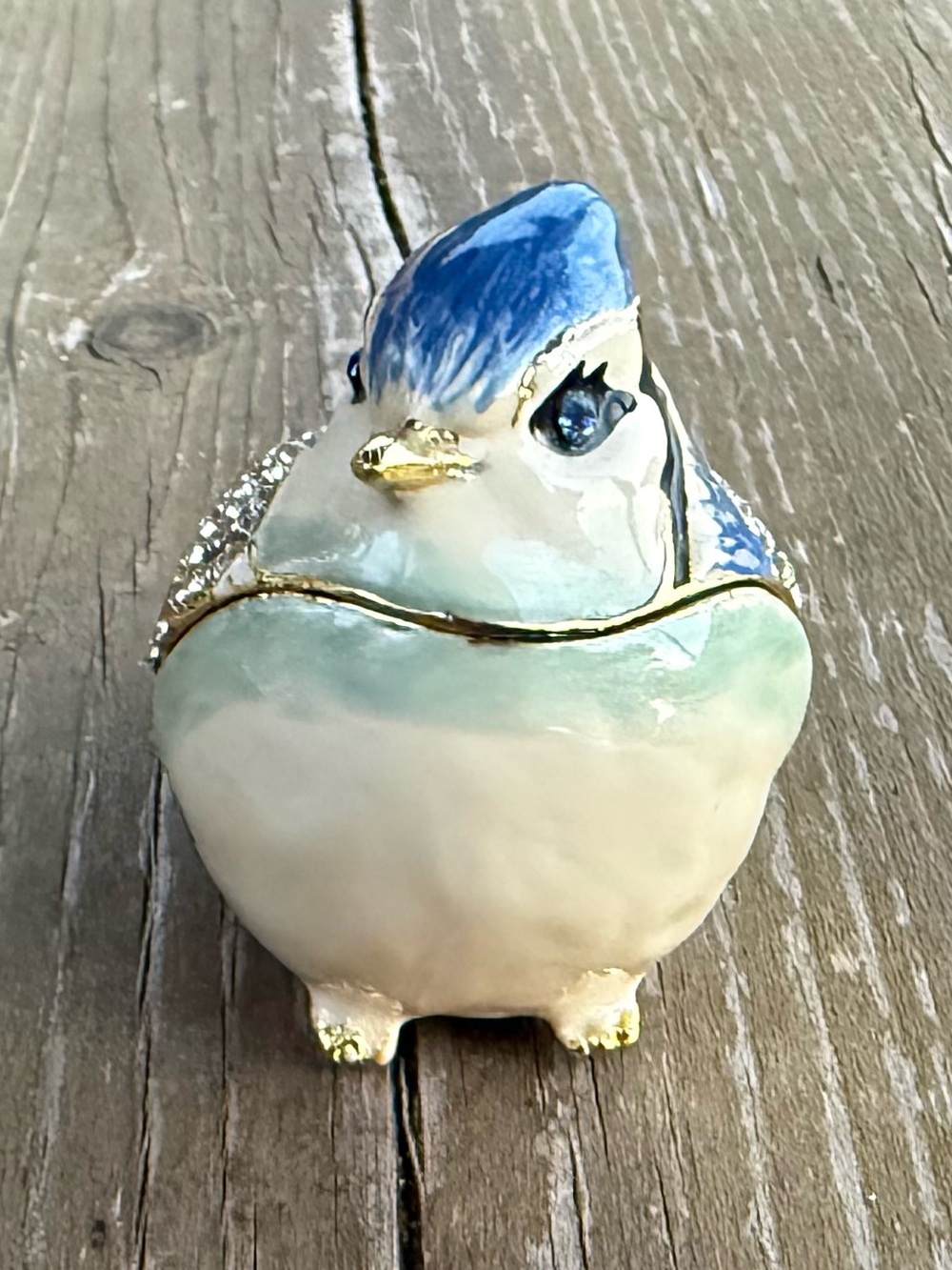 Bejewelled Enamel Blue Jay Hinged Trinket Box